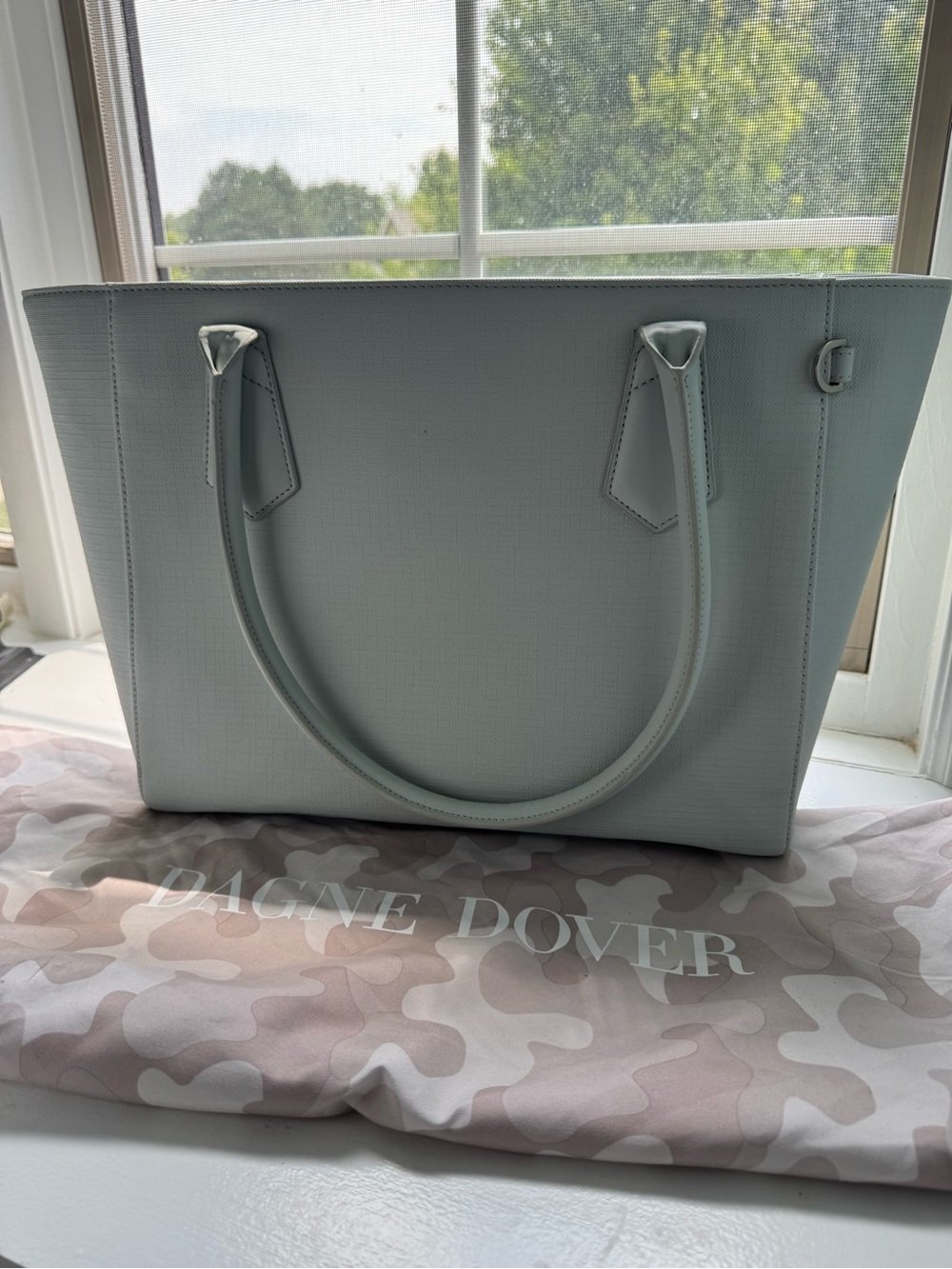 Dagne Dover Allyn Genuine Leather Tote Bag Ice Blue Rare Discontinued